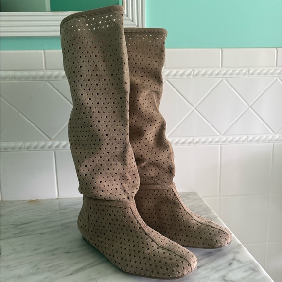 Tan Suede Perforated Summer Boots - Picture 1 of 10